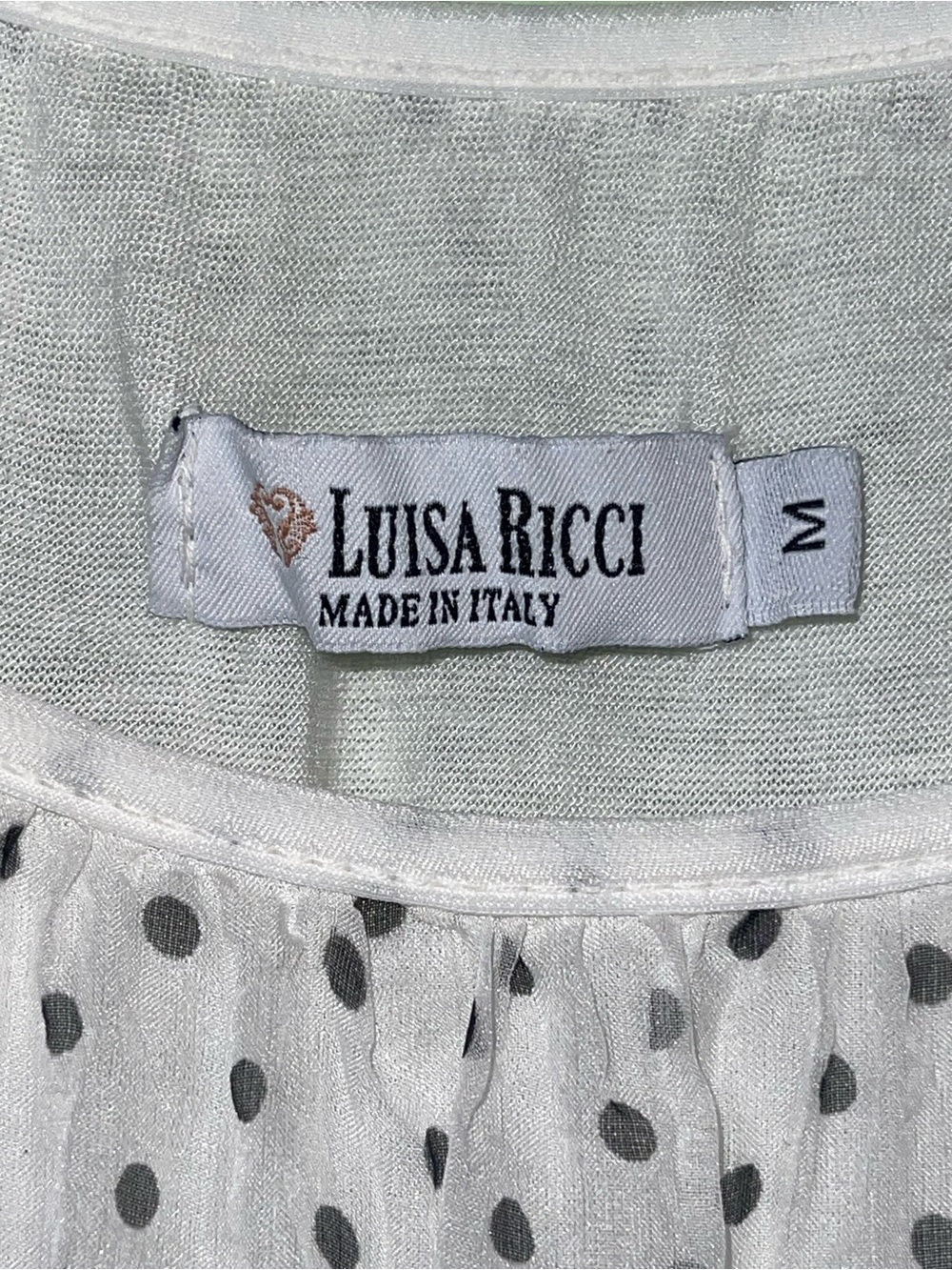 Luisa Ricci Silk Blouse in Ivory Polka Dot Flutter Sleeve & bubble hem. Size med - Picture 6 of 8